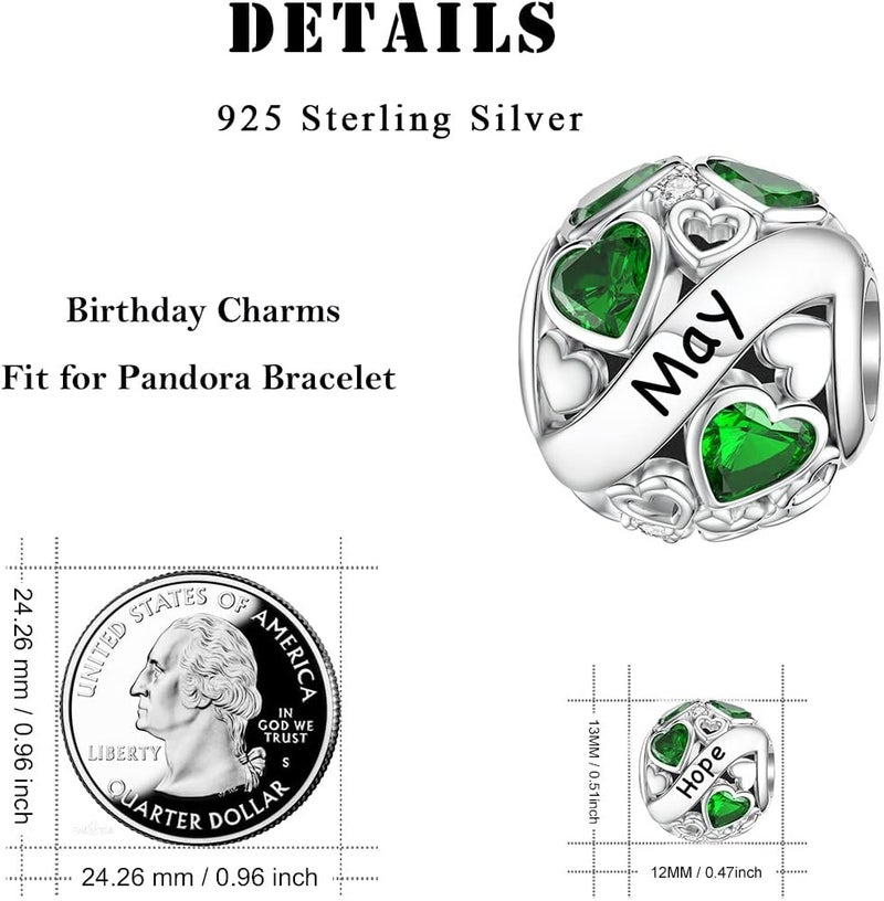 DALARAN Birthstone Charms for Charms Bracelet 925 Sterling Silver Heart Bead Happy Birthday Charms for Women - Image 5